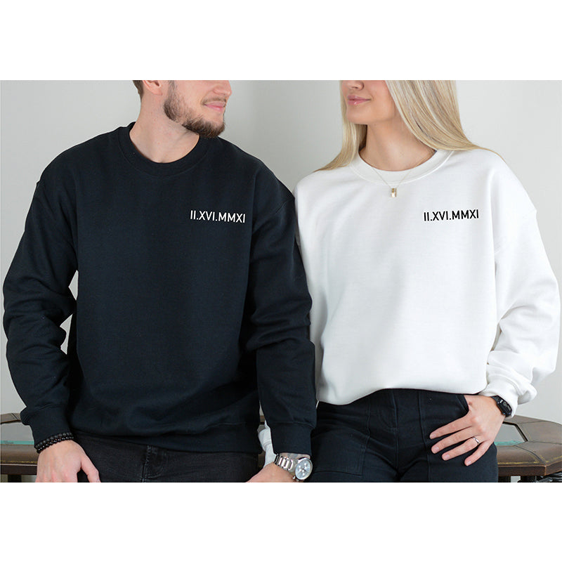 Custom Embroidered Roman Numeral Date Couple Hoodie
