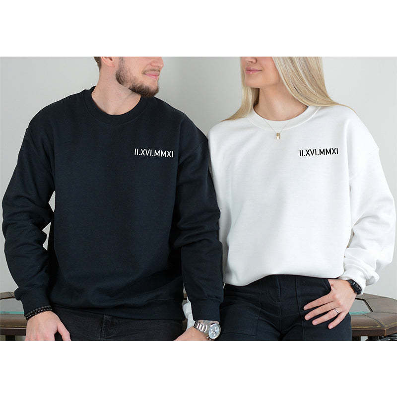 Custom Embroidered Roman Numeral Date Couple Hoodie