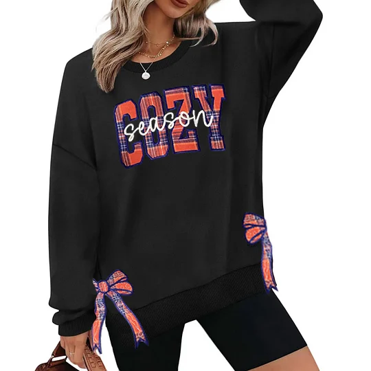 Cozy Season Side Bow Cut-Out Shirt , Plaid Fall Pullover , Cozy Season , Bow Cut-Out Shirt