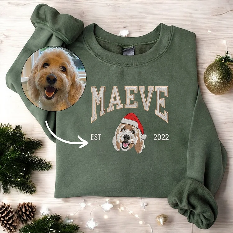 Personalized Dog Face Christmas Embroidered Sweatshirt