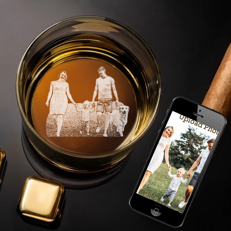 Customize a Father's Day gift for Dad and engrave the bottom of a whiskey glass with your favorite photo