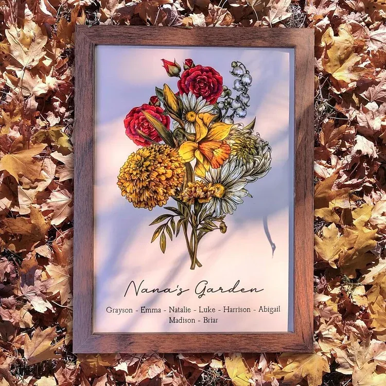 Custom Vintage Birth Flower Family Bouquet Frame