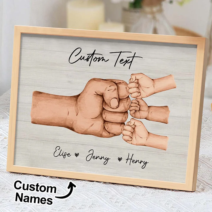 Personalized Daddy & Kids Together We're A Team Family Frame Custom Horizontal Poster Frame Father's Day Birthday Gift For Dad