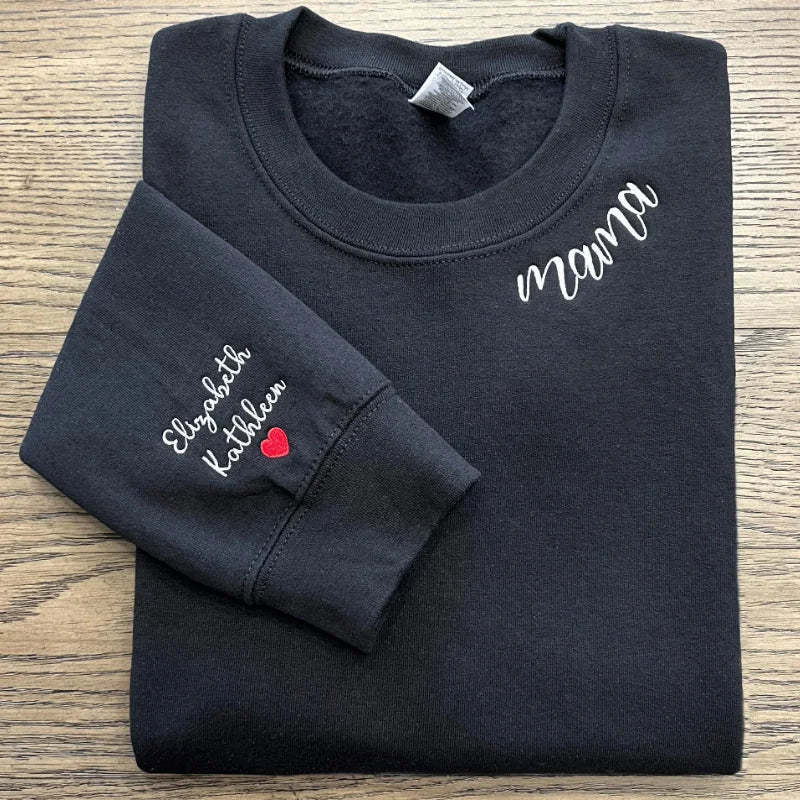 Custom Mama Embroidered Sweatshirt with Kids Names Sleeve