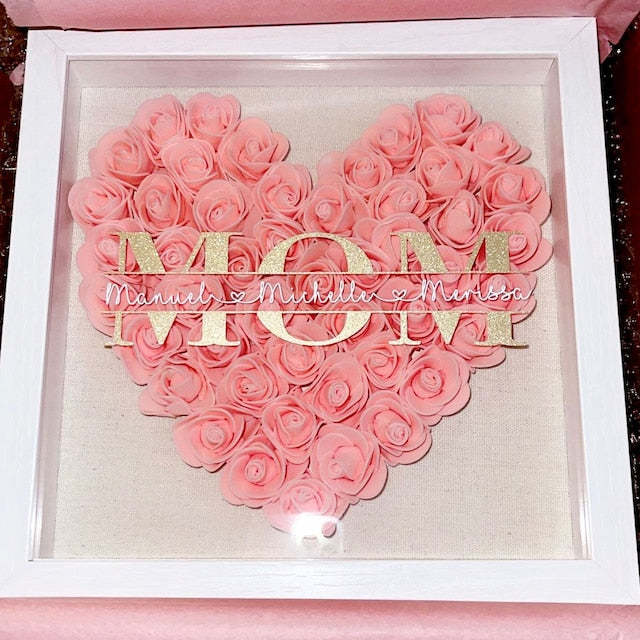 Heart roses shadow box for mama, Mother’s Day