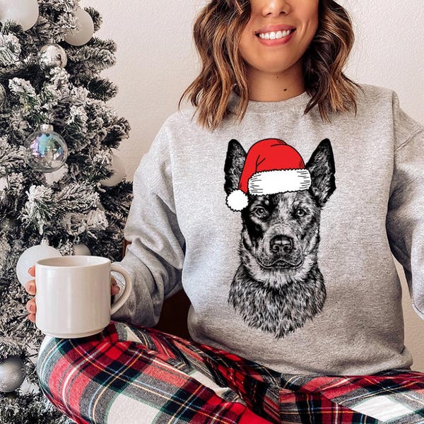 Custom Pet Christmas Sweatshirt - Personalized Dog/Cat Santa Hat Graphic Crewneck