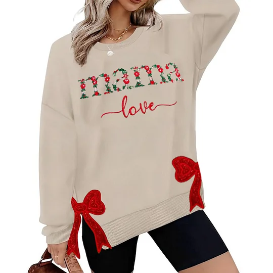 Custom Mama Love Embroidered Bow Shirt