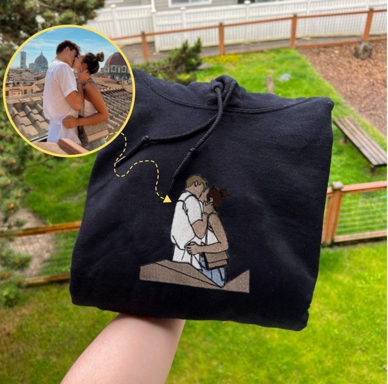 Custom Embroidered Portrait Sweatshirt - Thoughtful Couple's Gift