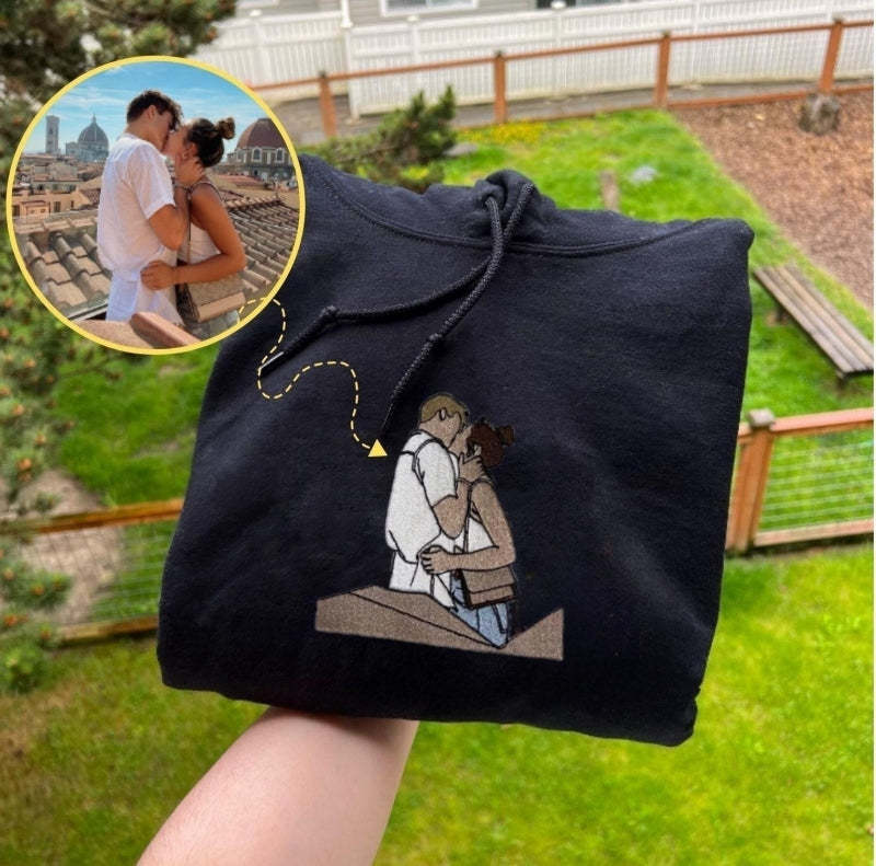 Custom Embroidered Portrait Sweatshirt - Thoughtful Couple's Gift