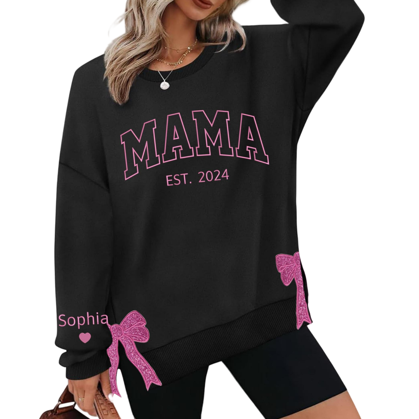 Custom Embroidery Glitter Side Bow Mama Sweatshirt