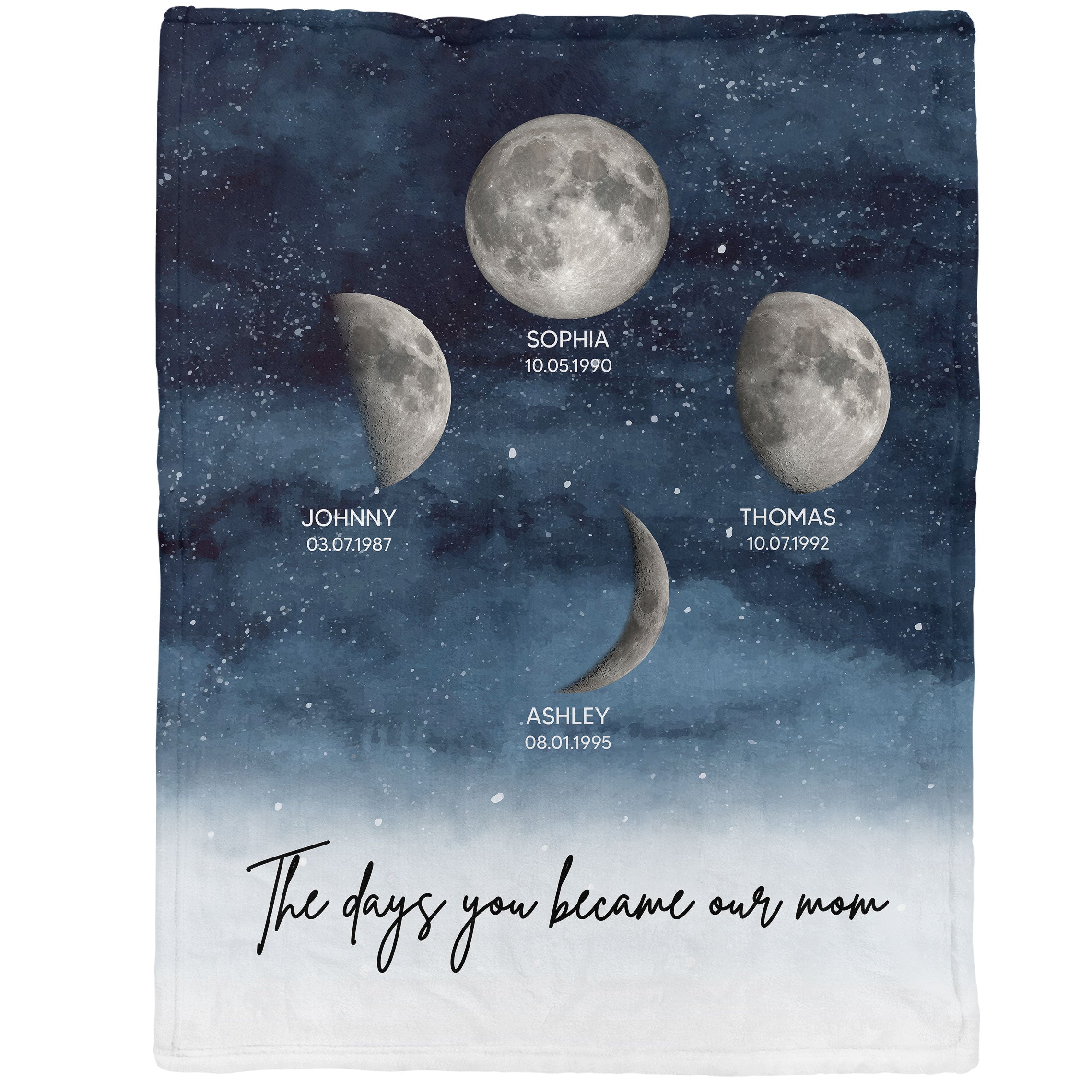 Starry Night Custom Birthday Moon Phase The Day You Became Mom Personalized Blanket