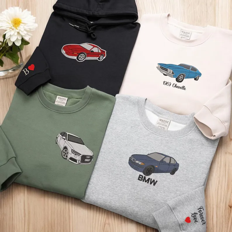 Custom Car Embroidered Sweatshirt Hoodie for Car Lovers