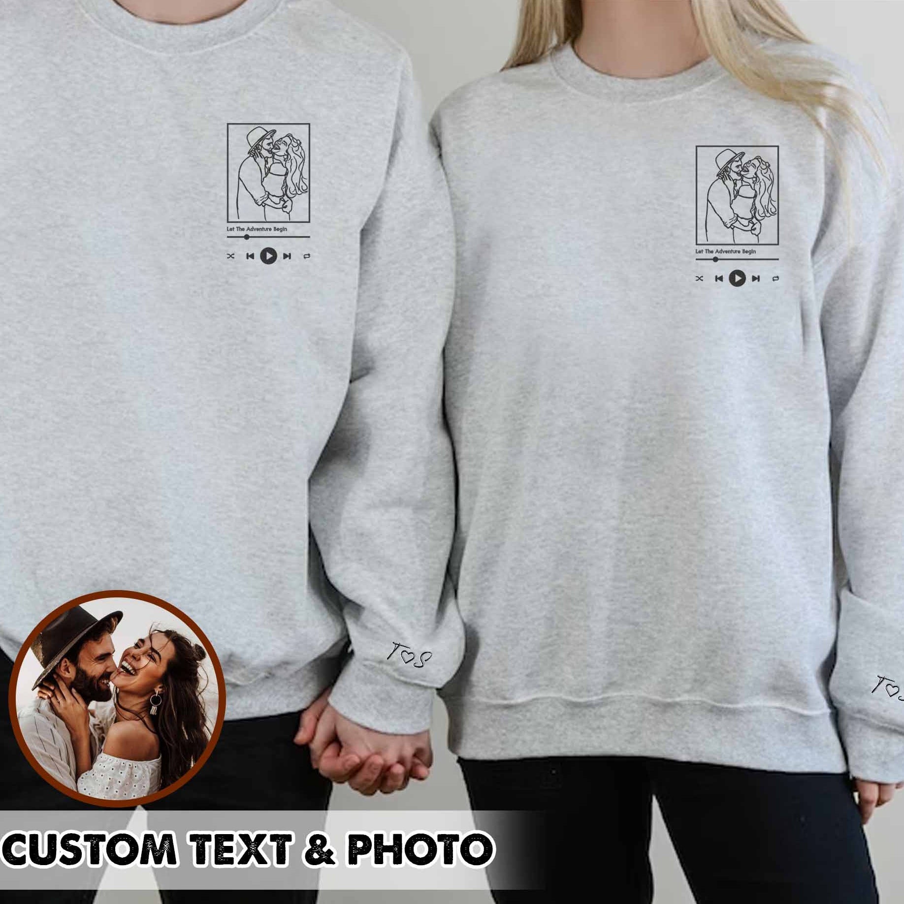 Custom Photo Embroidery Sweatshirt Couple hoodie