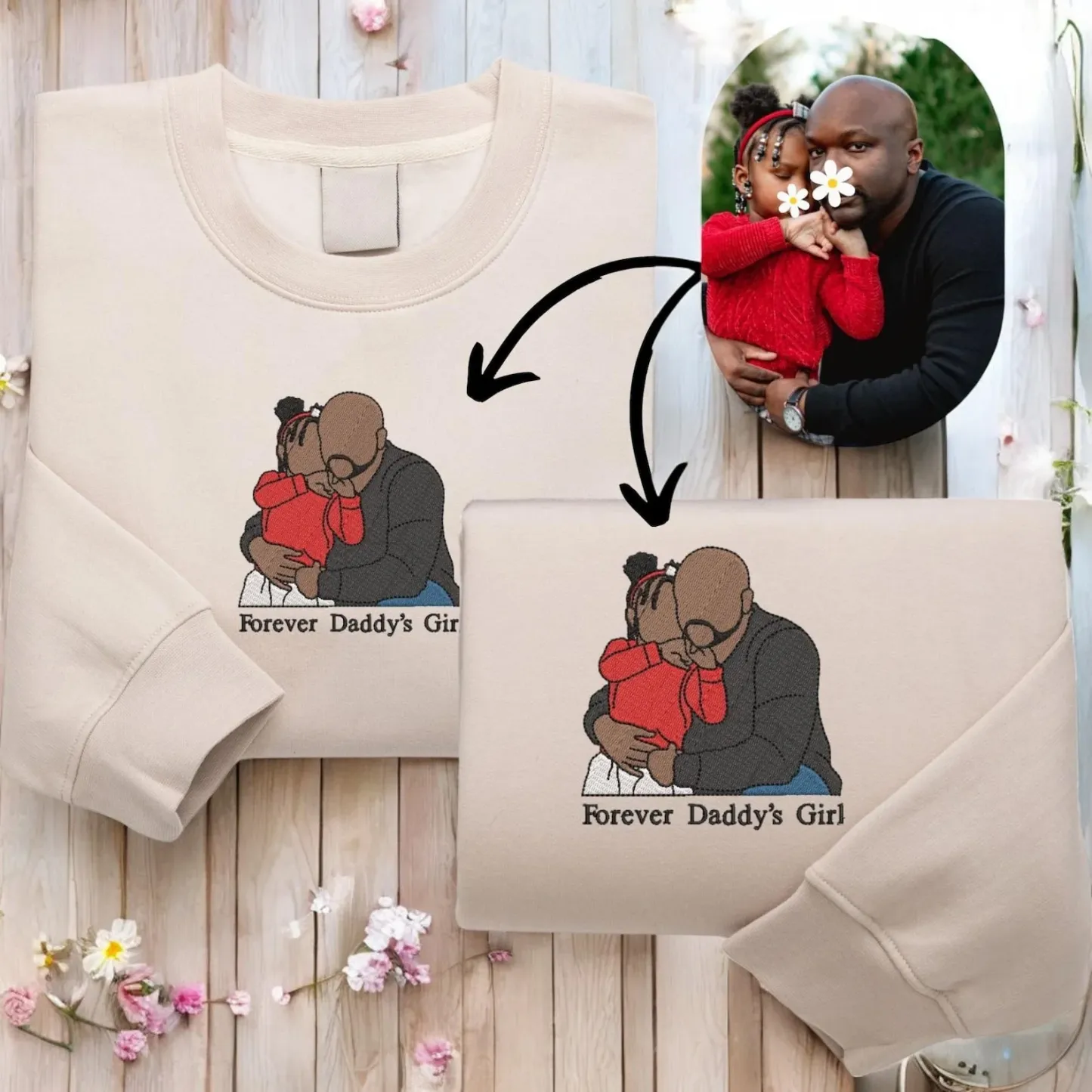 Custom Embroidered Portrait Sweatshirt – Personalized Family Gift for Dad & Mom