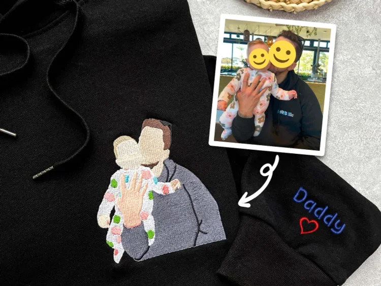 Custom Embroidered Photo Portrait Sweatshirt For Dad