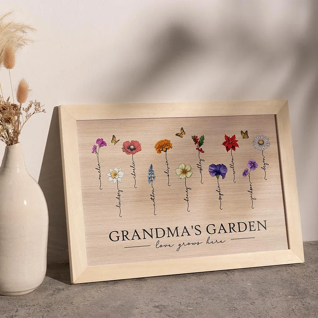Grandma‘s Garden Love Grows Here Beautiful Birth Month Flowers Personalized Poster