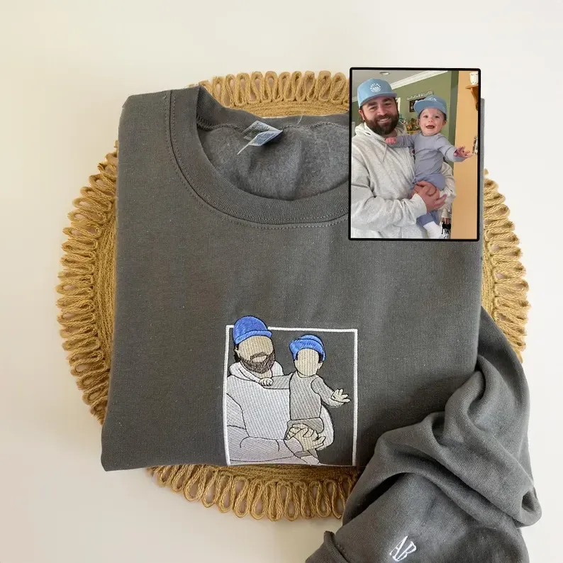 Custom Embroidered Photo Portrait Sweatshirt For Dad