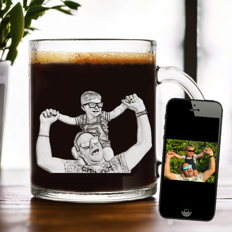 Etched Portrait Picture Rock Glass Father's Day Personalized Whiskey Glass, Personalized Glassware Unique Dad Gift