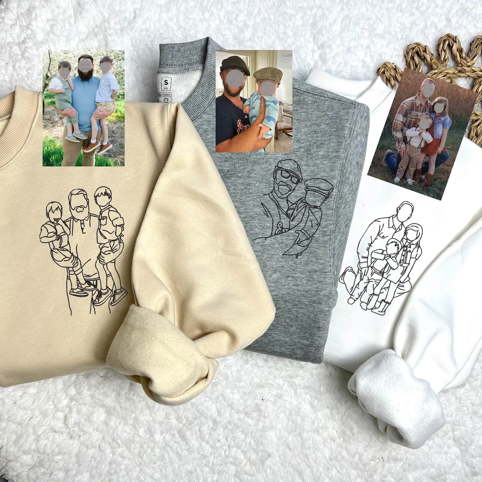 Custom Dad & Kids Photo Outline Embroidered Sweatshirt & Hoodie