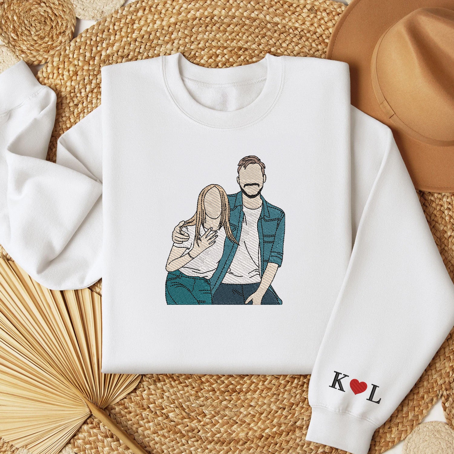 Couple photo Embroidery Sweatshirt, Embroidered gift for couple, Valentine Personalized, First Anniversary Gift