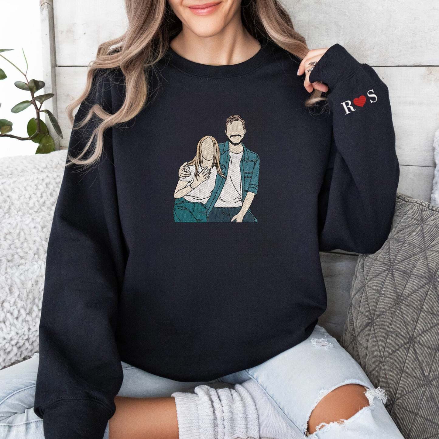 Couple photo Embroidery Sweatshirt, Embroidered gift for couple, Valentine Personalized, First Anniversary Gift