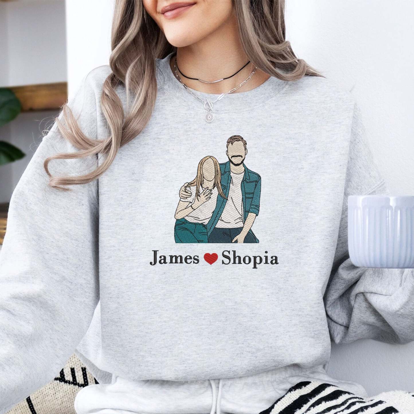 Couple photo Embroidery Sweatshirt, Embroidered gift for couple, Valentine Personalized, First Anniversary Gift