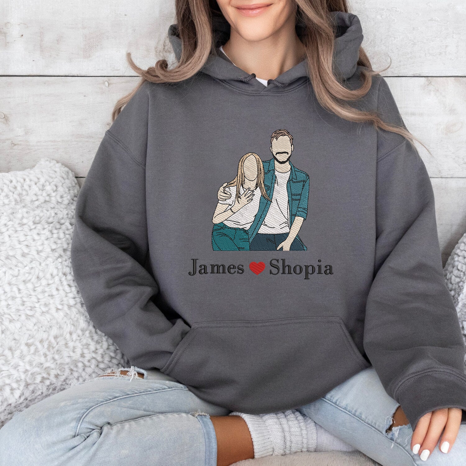 Couple photo Embroidery Sweatshirt, Embroidered gift for couple, Valentine Personalized, First Anniversary Gift
