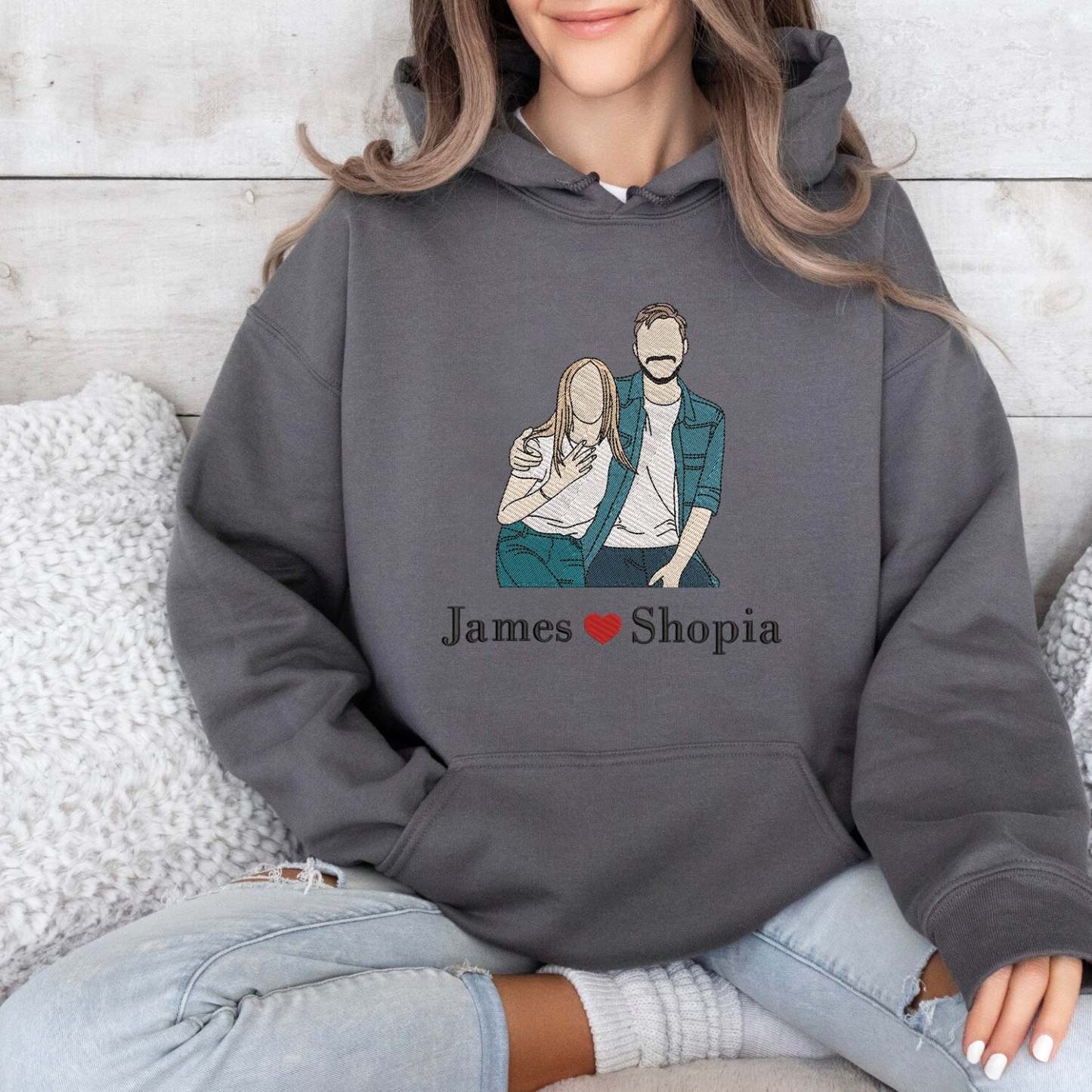 Couple photo Embroidery Sweatshirt, Embroidered gift for couple, Valentine Personalized, First Anniversary Gift