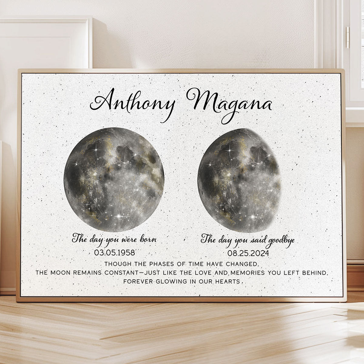 Memorial Keepsake Lost Loved One Moon Phase Art Sympathy Gift Personalized Frame