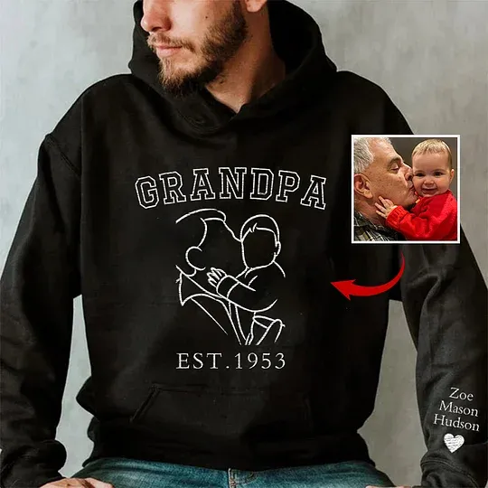 Best Gifts For Him - Personalized Embroidered Dad/Grandpa's Photo Outline Shirt 