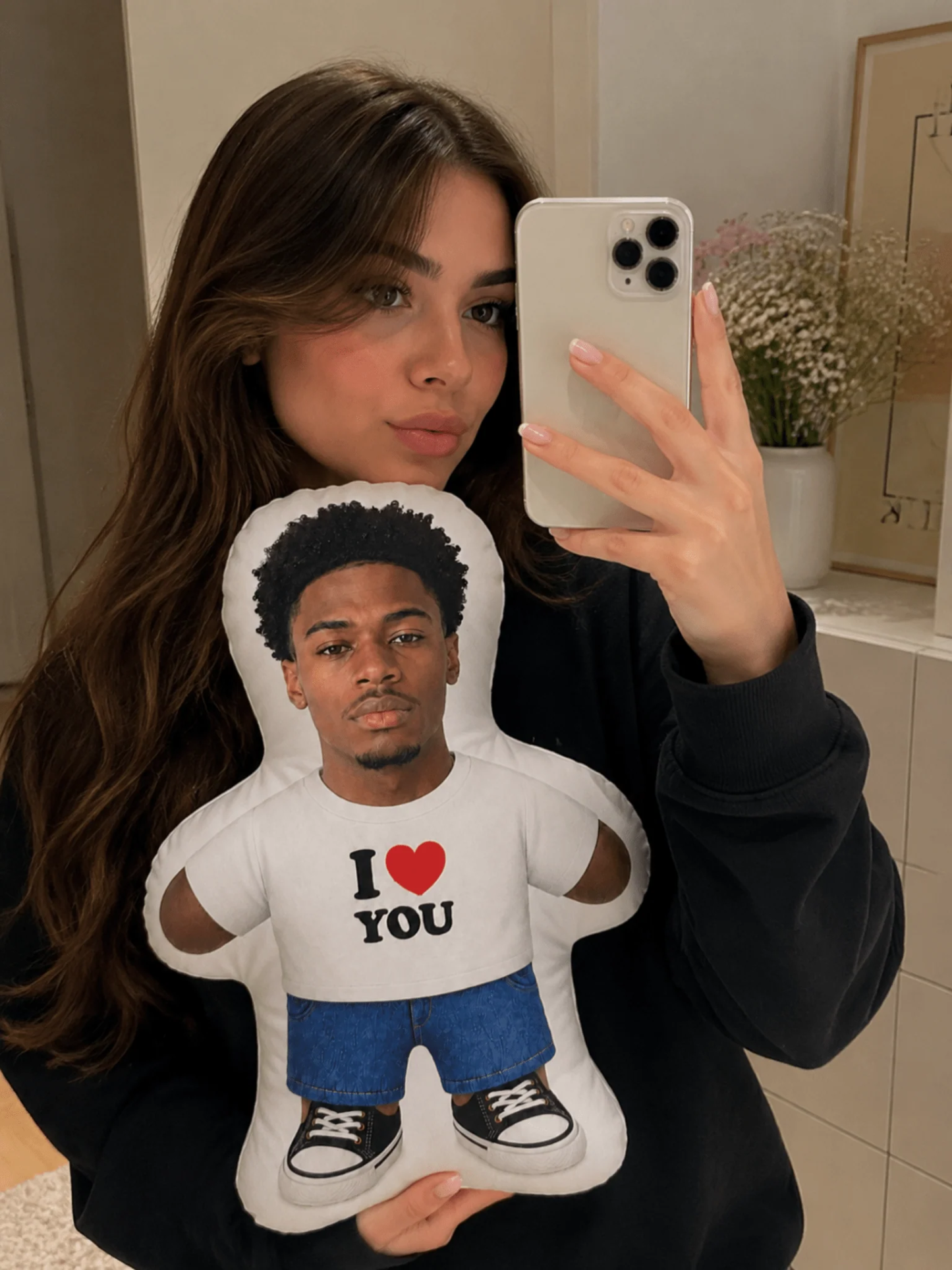 Custom Photo Body Pillow, Personalized Human-Shaped Cushion with "I Love You" Print 