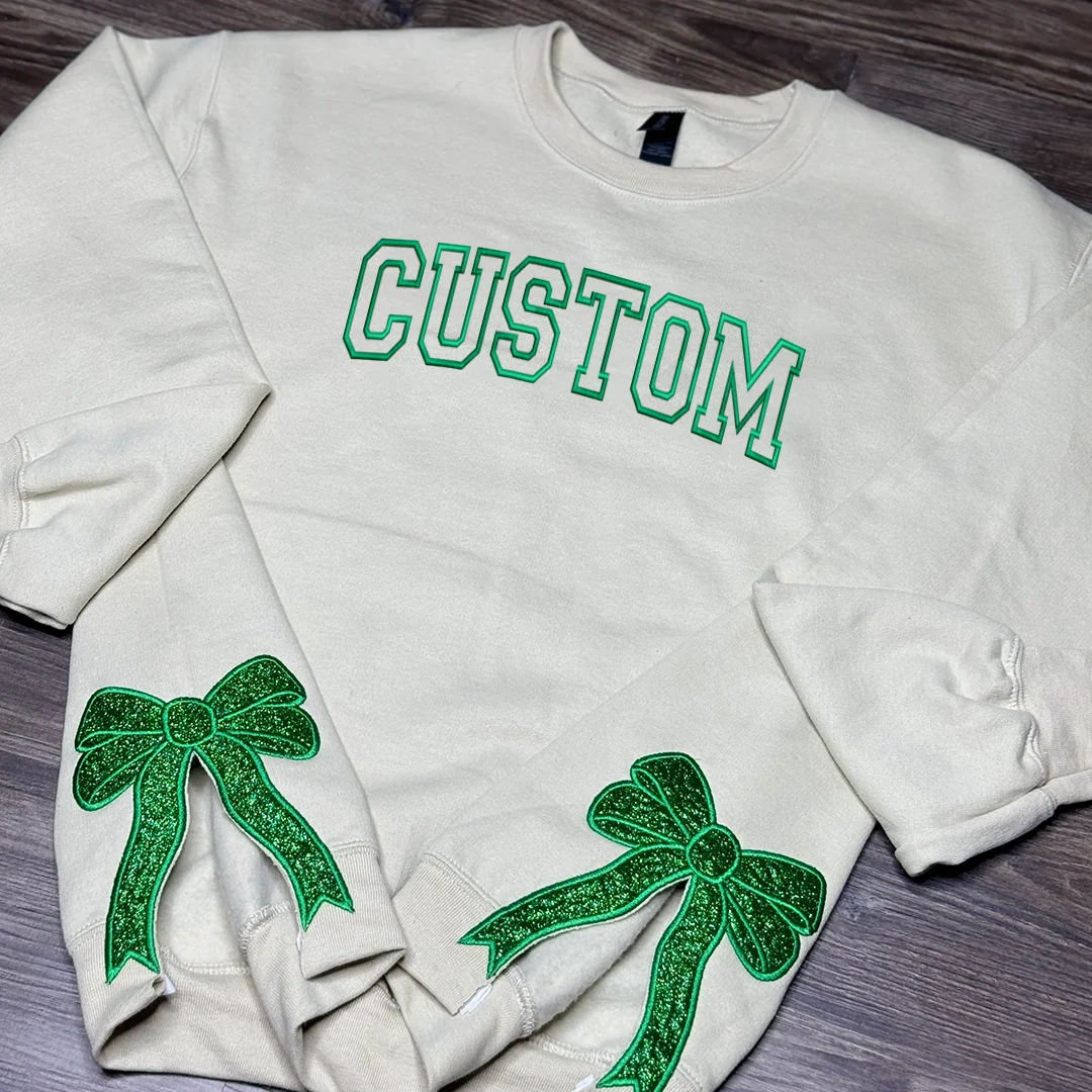 Merry and Bright Embroidered Bow Sweatshirt-Glitter Christmas Sweatshirt