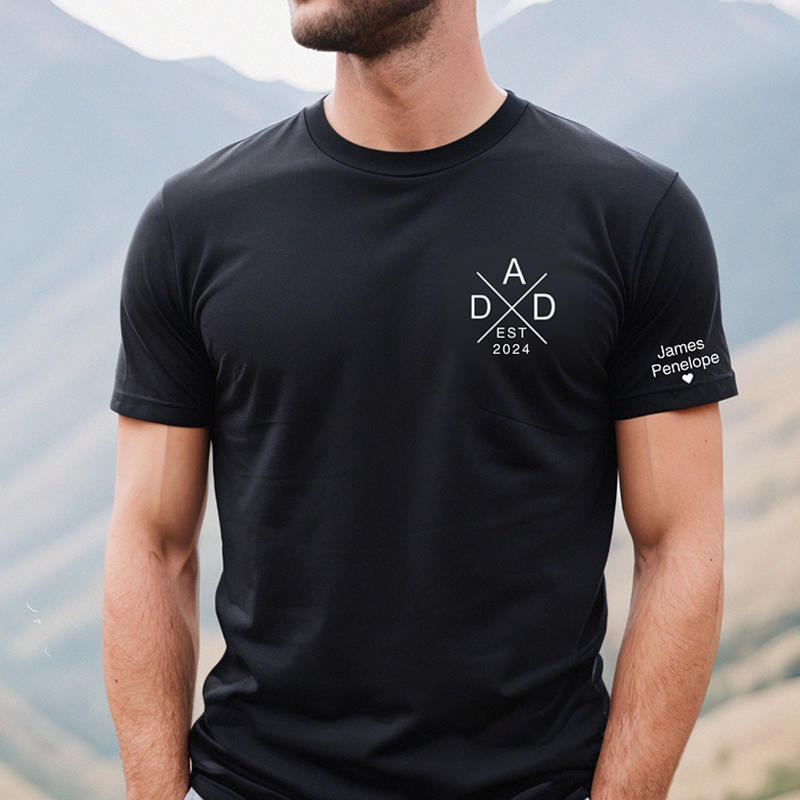 Dad's Heartbeat-Custom Dad Shirt with Kids Names On Sleeve,Gift For Dad