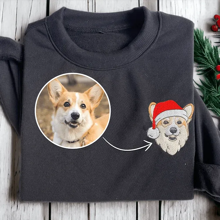 Embroidered Pet Portrait Organic Christmas Jumper Sweatshirt