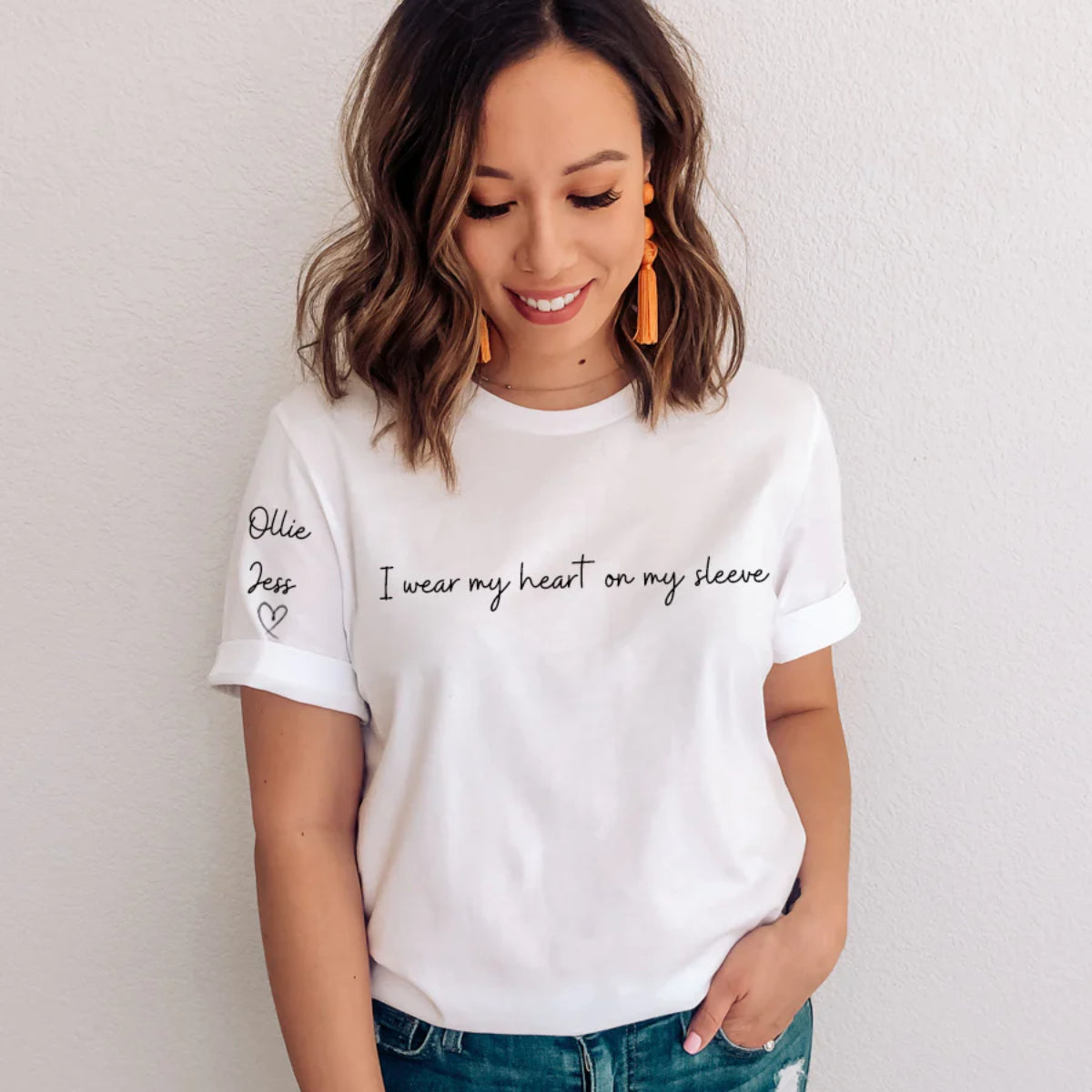 I Wear My Heart On My Sleeve, Custom T-Shirt,Sweatshirt&Hoodie, With Names On The Sleeve