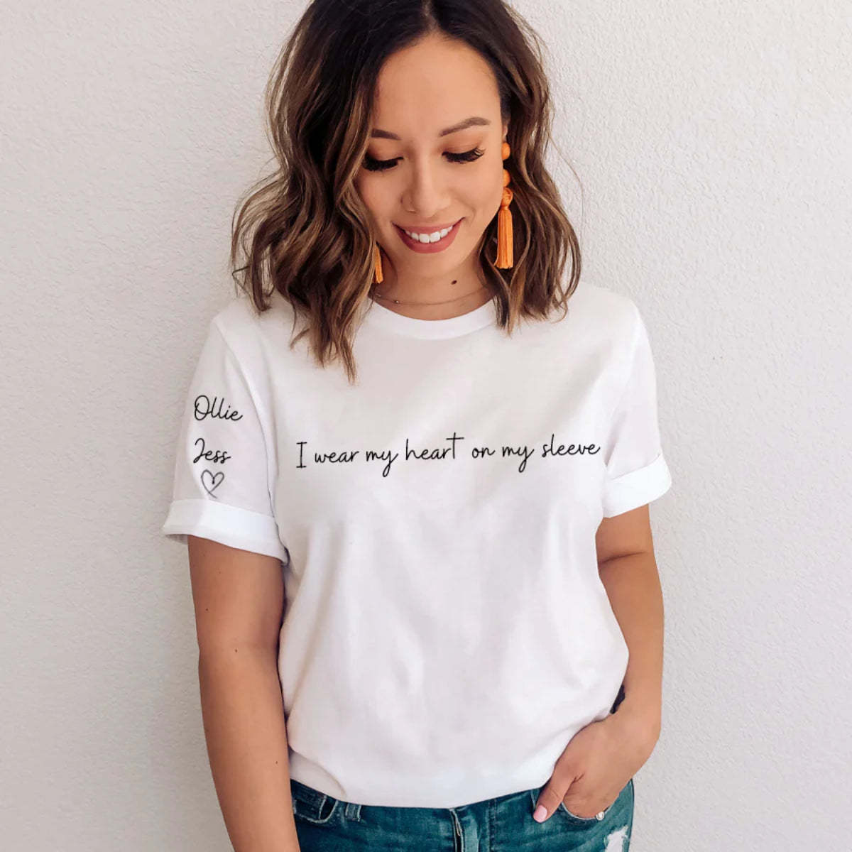 I Wear My Heart On My Sleeve, Custom T-Shirt,Sweatshirt&Hoodie, With Names On The Sleeve