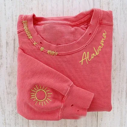Custom Embroidered Hand Distressed Crew Neck Sweatshirt Colorful embroidery Style