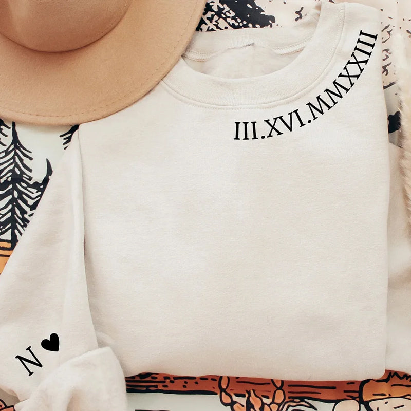 Custom Embroidered Date Roman Numeral T-shirt Roman Numeral Hoodie