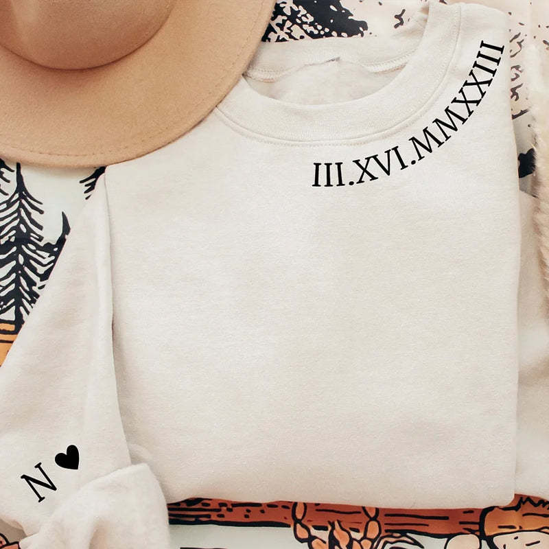 Custom Embroidered Date Roman Numeral T-shirt Roman Numeral Hoodie