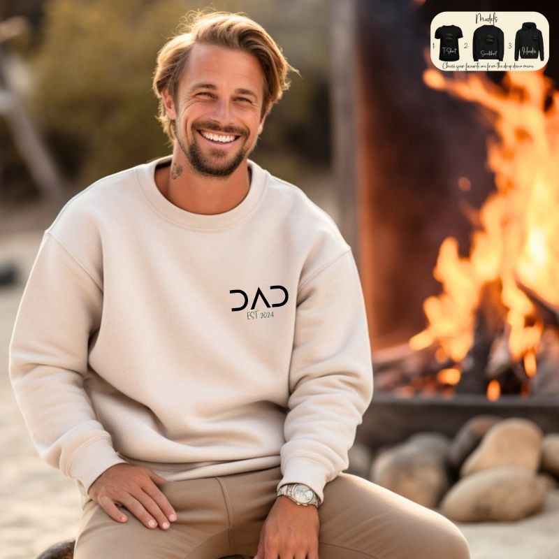 Personalised POP DAD EST Sweatshirt with Kids' Names on Sleeve Father's Day Gift