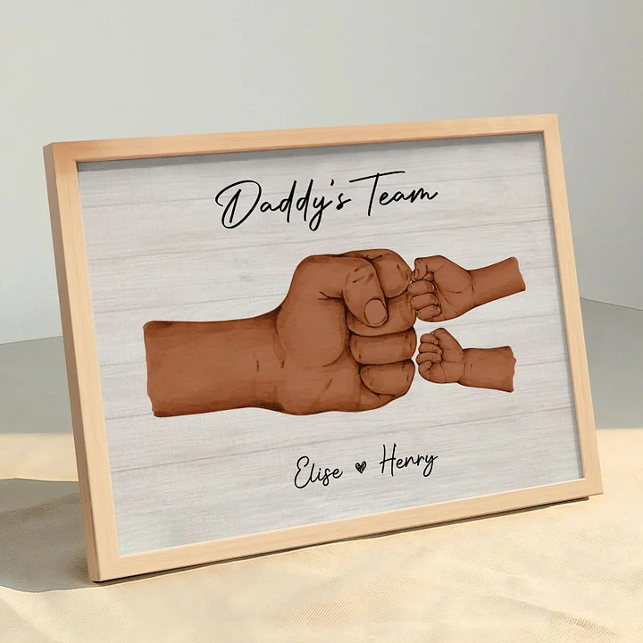 Personalized Daddy & Kids Together We're A Team Family Frame Custom Horizontal Poster Frame Father's Day Birthday Gift For Dad