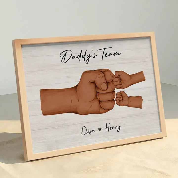 Personalized Daddy & Kids Together We're A Team Family Frame Custom Horizontal Poster Frame Father's Day Birthday Gift For Dad