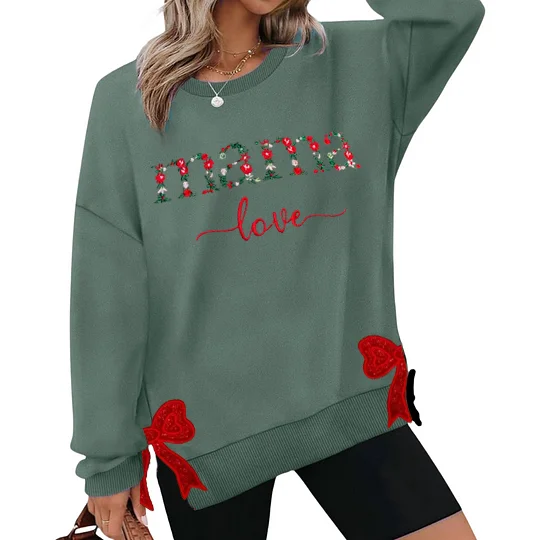 Custom Mama Love Embroidered Bow Shirt