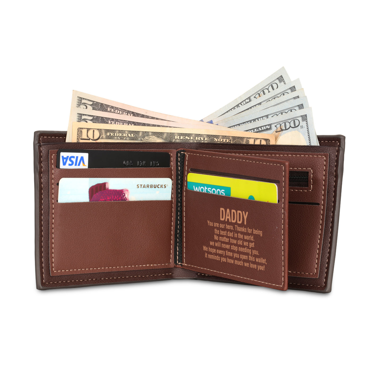 Personalised Men's Leather Wallet Custom 2–9 Names Billfold Wallet Fist Bump Gift for Dad - The Man, The Myth, The Legend
