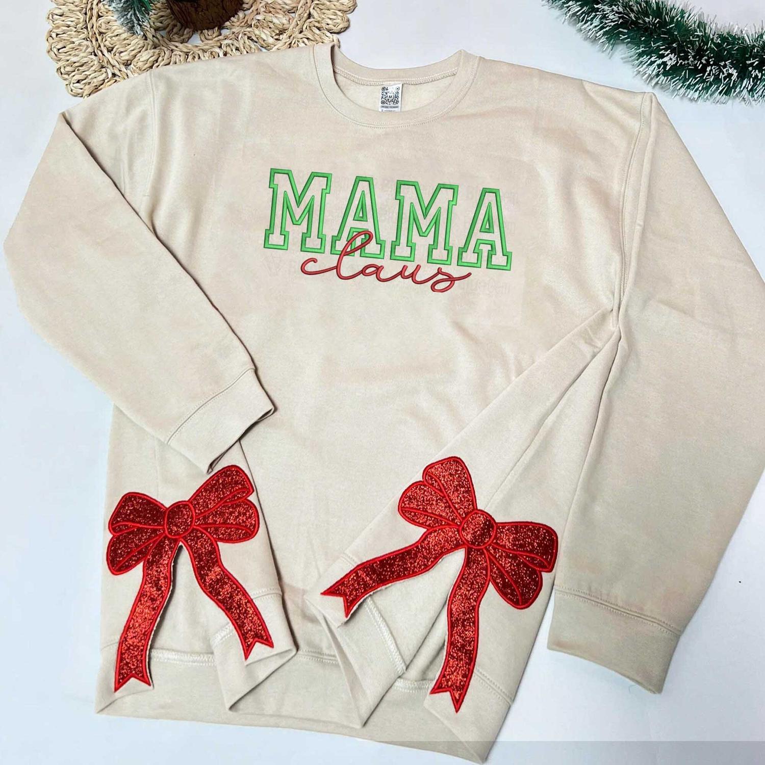 Custom Mama Claus Side Bow Embroidered Sweatshirt