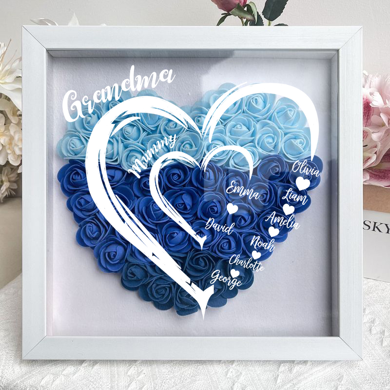 Grandma Hearts Mum Hearts - Personalized Flower Shadow Box