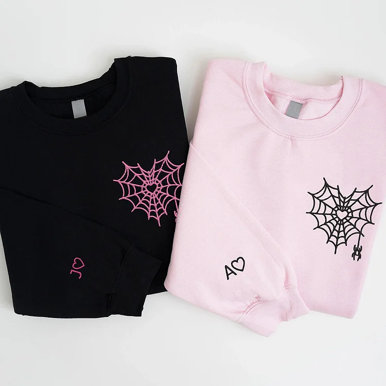 Custom Matching Spiderweb Heart Sweatshirt for Couples & Besties
