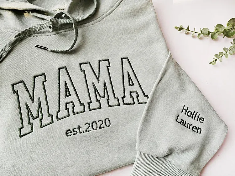 Custom Mama Embroidered Sweatshirt With Kids Names Sleeve