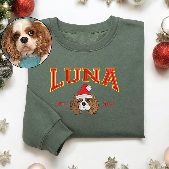 Personalized Dog Face Christmas Embroidered Sweatshirt