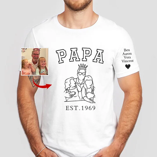 Best Gifts For Him - Personalized Embroidered Dad/Grandpa's Photo Outline Shirt 